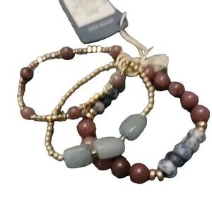 Universal Thread Womens Multicolor Beaded Stone Stretch Bracelet Set Of 3